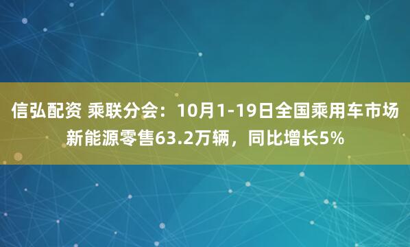 信弘配资 乘联分会：10月1-19日全国乘用车市场新能源零售63.2万辆，同比增长5%